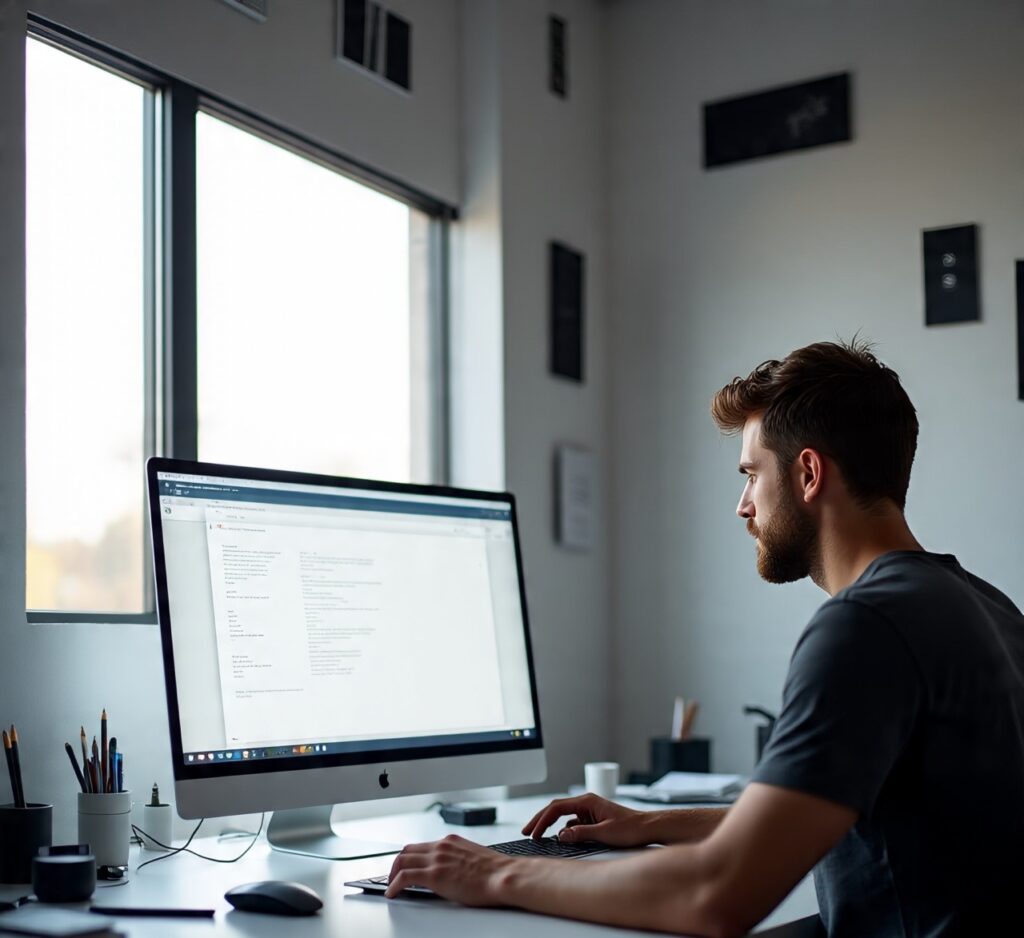 Designer working on Type Pairing & Hierarchy in Design at computer